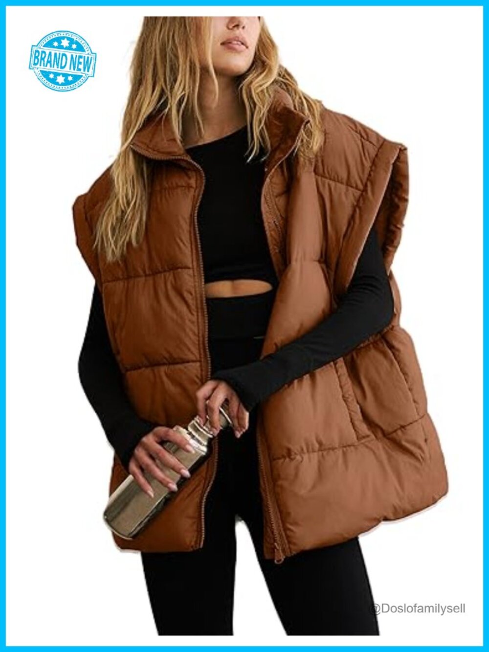 Oversized Quilted Puffer Vest Sleeveless Zip Up Lightweight